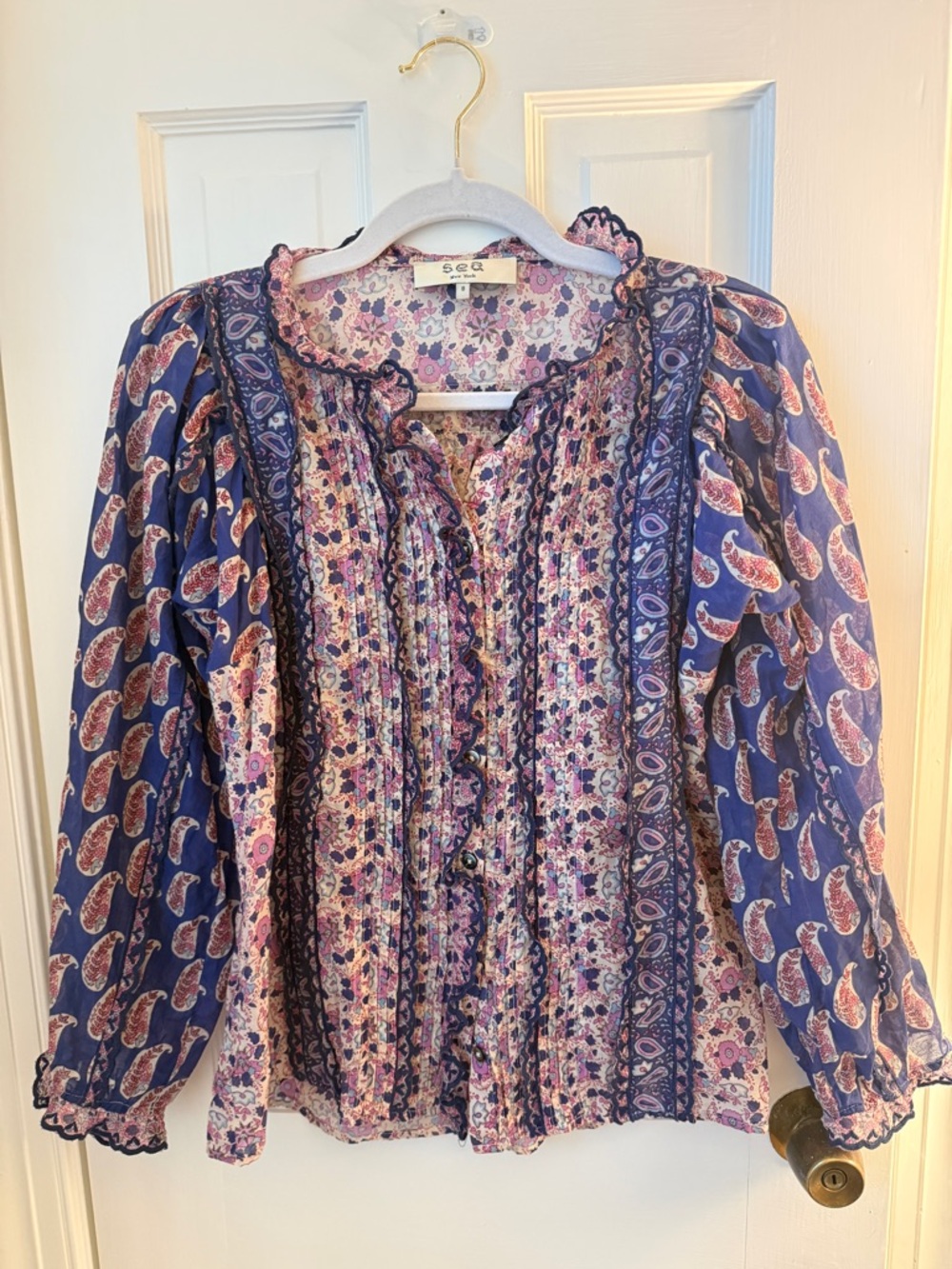 Sea New York Bianca Ruffle Mixed Paisley Ruffle Blouse | - Picture 3 of 10